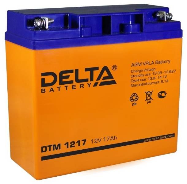 AGM аккумулятор 17 Ач, 12 В, AGM, Delta DTM 1217