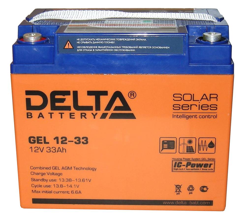 Гелевая аккумуляторная батарея GEL 12-33, 33 Ач, производства Delta