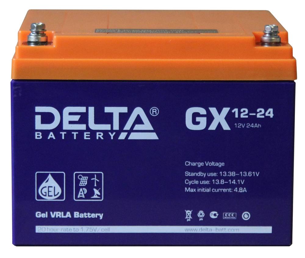 Гелевый аккумулятор 24 Ач, 12 В, Delta GX 12-24