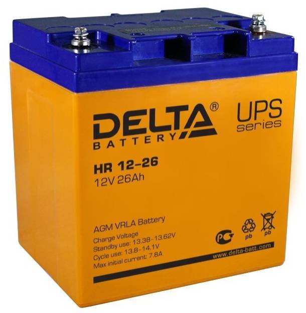 AGM аккумулятор 26 Ач, 12 В, AGM, Delta HR 12-26