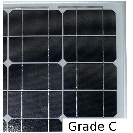 Часть солнечной батареи Grade C моно из разрезанных элементов 62x125 мм.