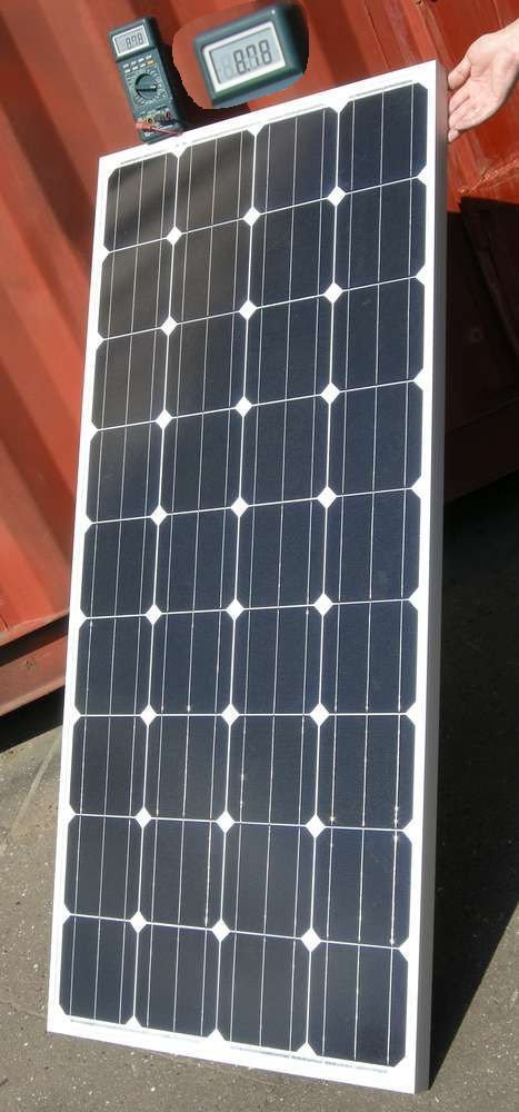 Солнечная батарея 150 Вт и амперметр, показывающий ток КЗ 8,78 А