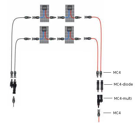 Схема включения MC4-diode для 2 цепей солнечных панелей